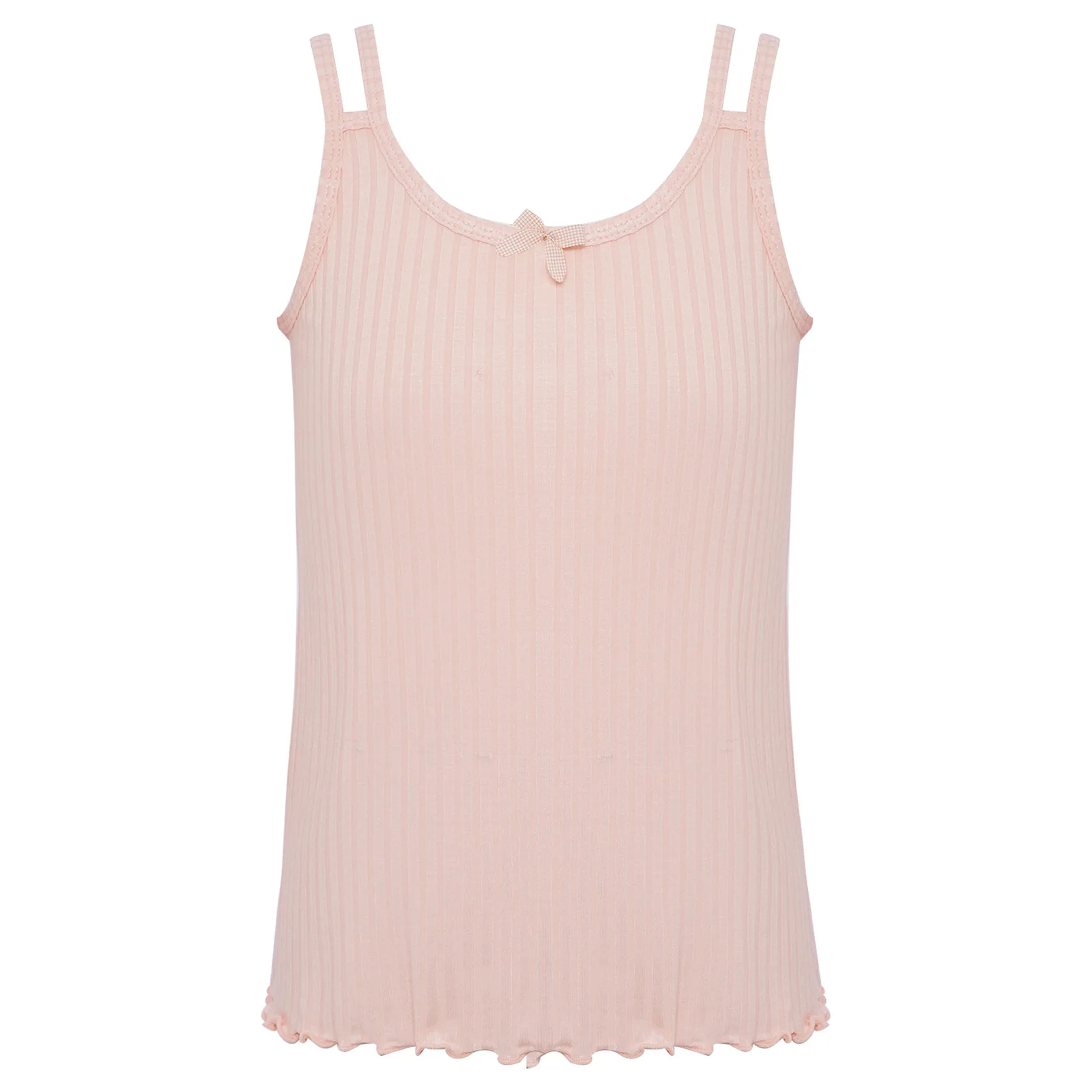

Kids Girls Camisole Undershirt Casual Double Shoulder Strap Sleeveless Vests Bowknot Striped Texture Lettuce Hem Vest Streetwear