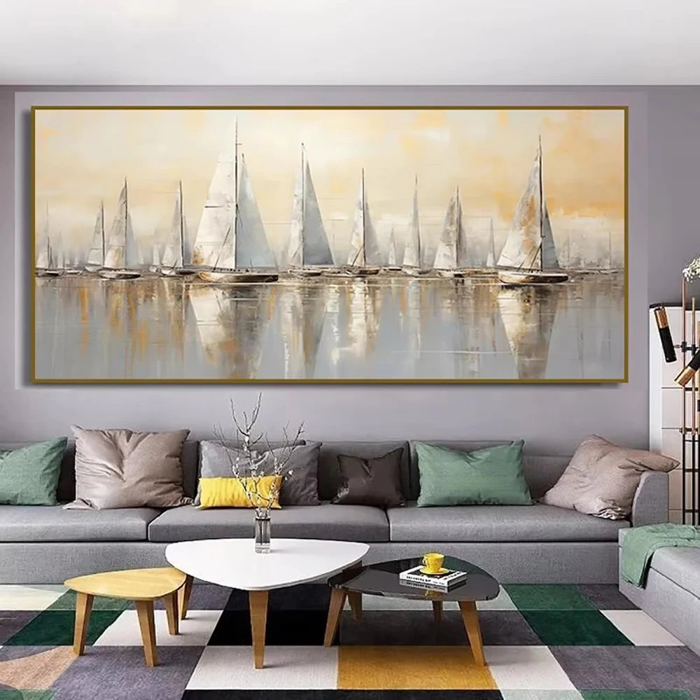 Luxury White Sailboats Poster and Print Abstract Art Nautical Seascape Canvas Painting Ocean Voyage Wall Picture Home Decor