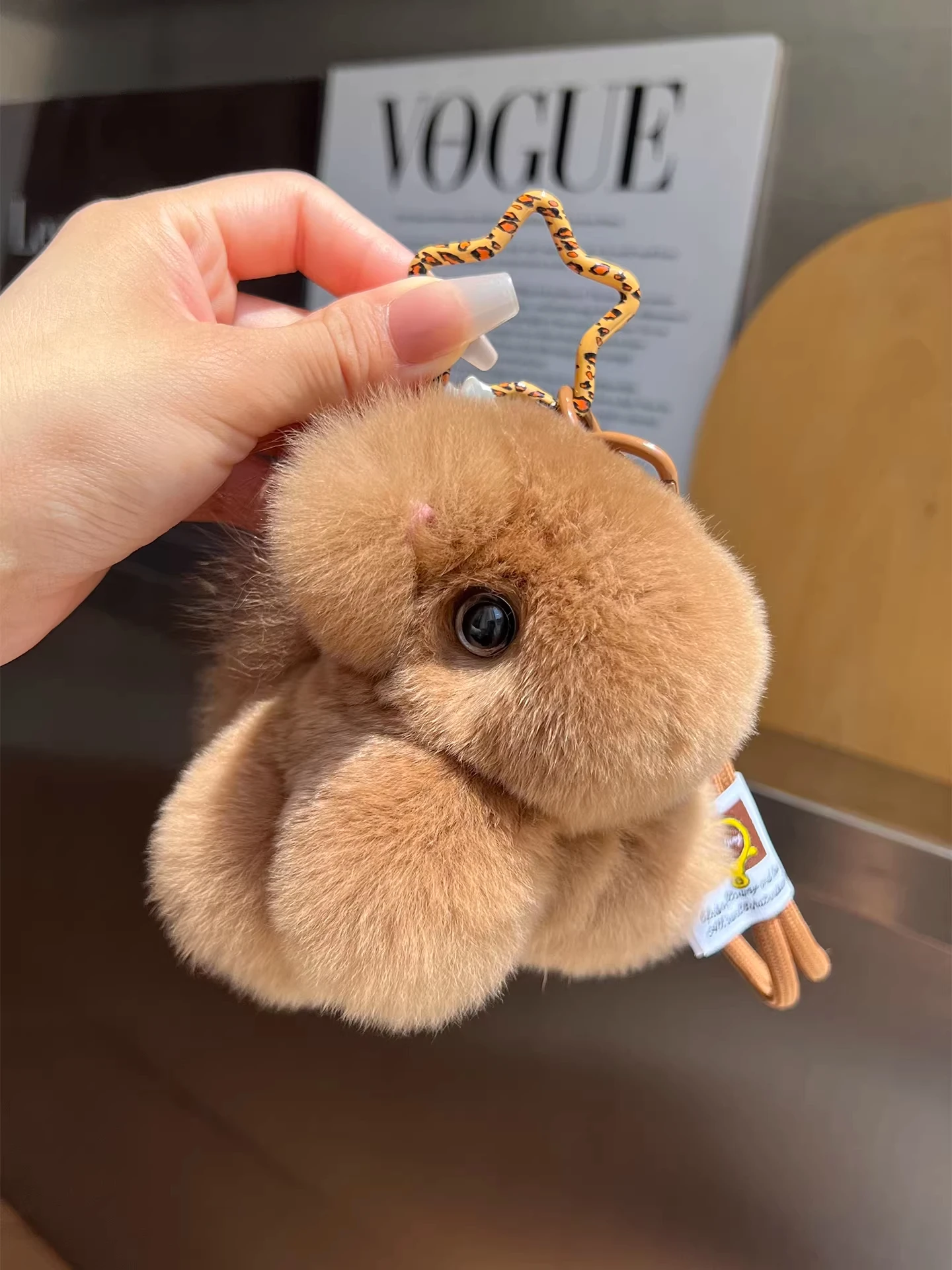Adorable Hong Kong DISK Plush  Keychain Bag Ornament New Doll Gift Real  Rabbit Fur Soft Toy Hanging Decoration