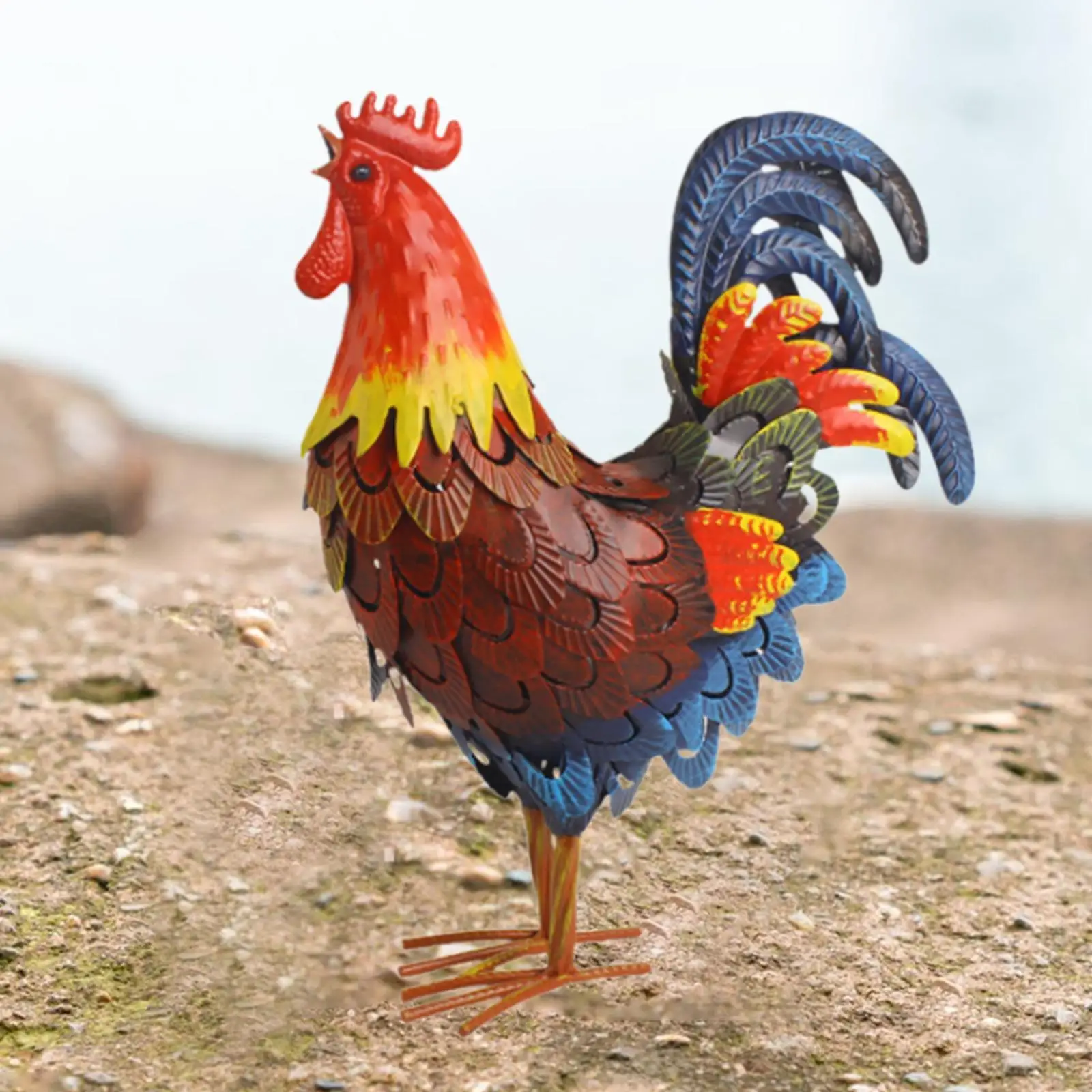 

Iron Rooster Garden Statue, Animal Figurine Lawn Ornament Chicken Sculpture for Farm Backyard Outdoor Home Decor
