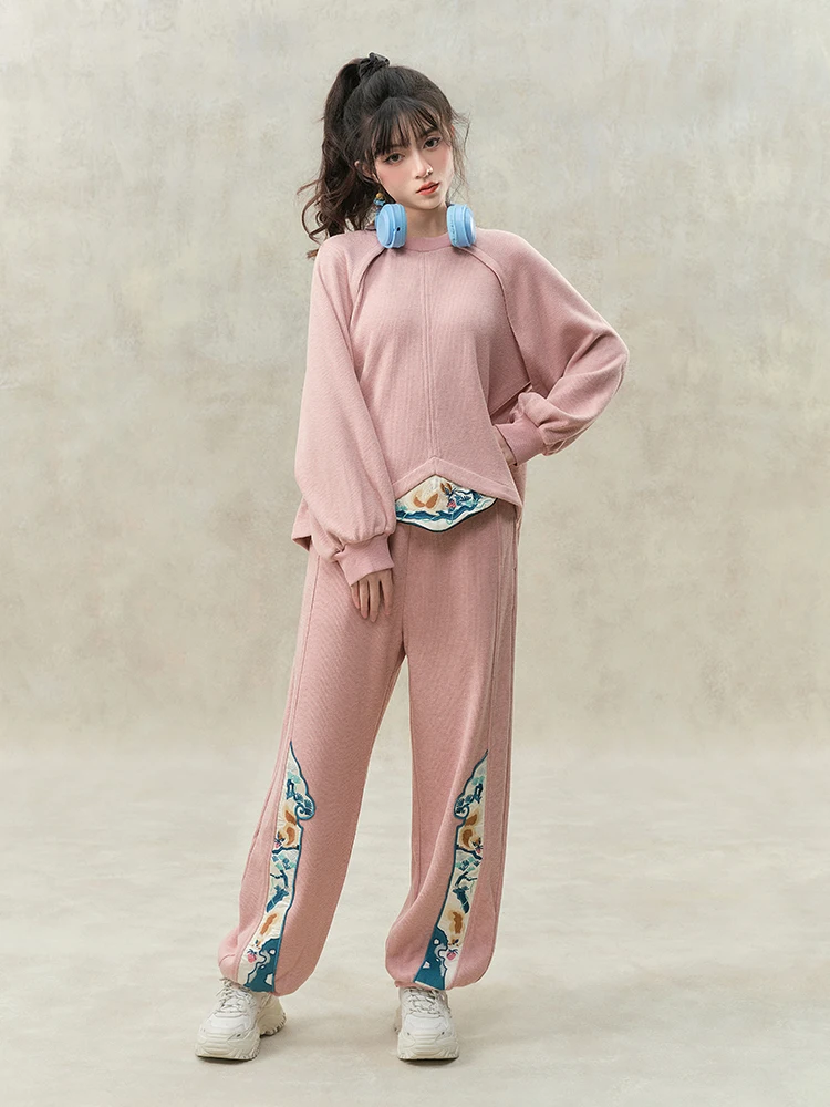 

Оригинальный вязаный свитшот Sulo с вышивкой, свободный повседневный спортивный комплект, новинка весенней коллекции для женщин 20- и 30-летнего возраста