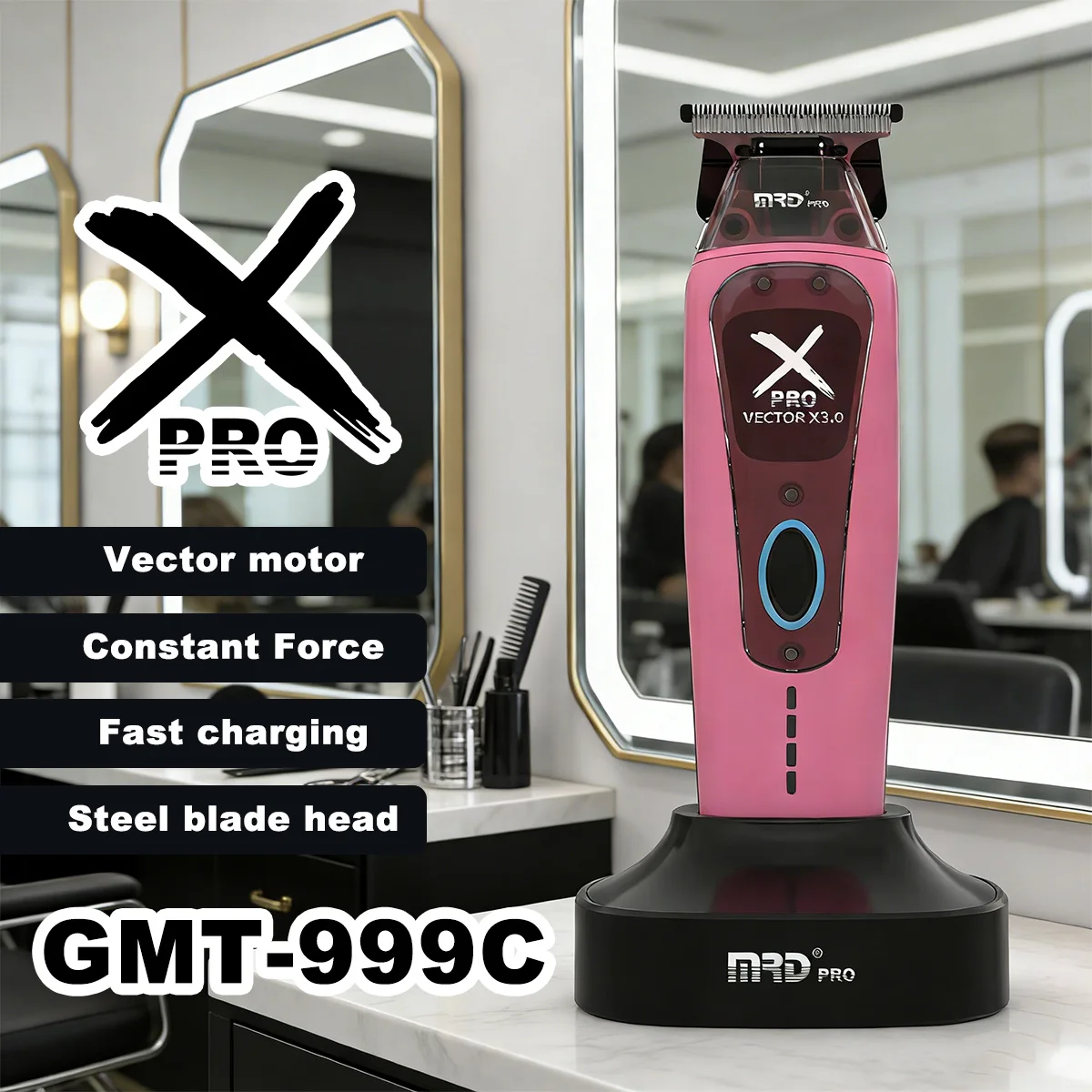 

Машинка для стрижки волос MRD GMT-999 X PRO, векторный мотор, высокая скорость 10000 об/мин, беспроводной триммер для волос, интуитивное управление крутящим моментом, зарядная база.