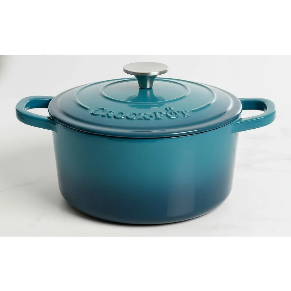 

3-Quart Enameled Cast Iron Dutch Oven Teal Ombre - Multi-Functional Cookware for Family Meals & Slow Cooking