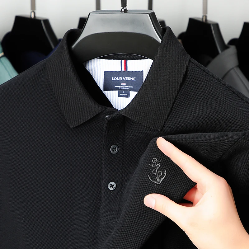 

Luxurious designer men's long-sleeved 100% cotton POLO shirt embroidery British style autumn season new style business men's