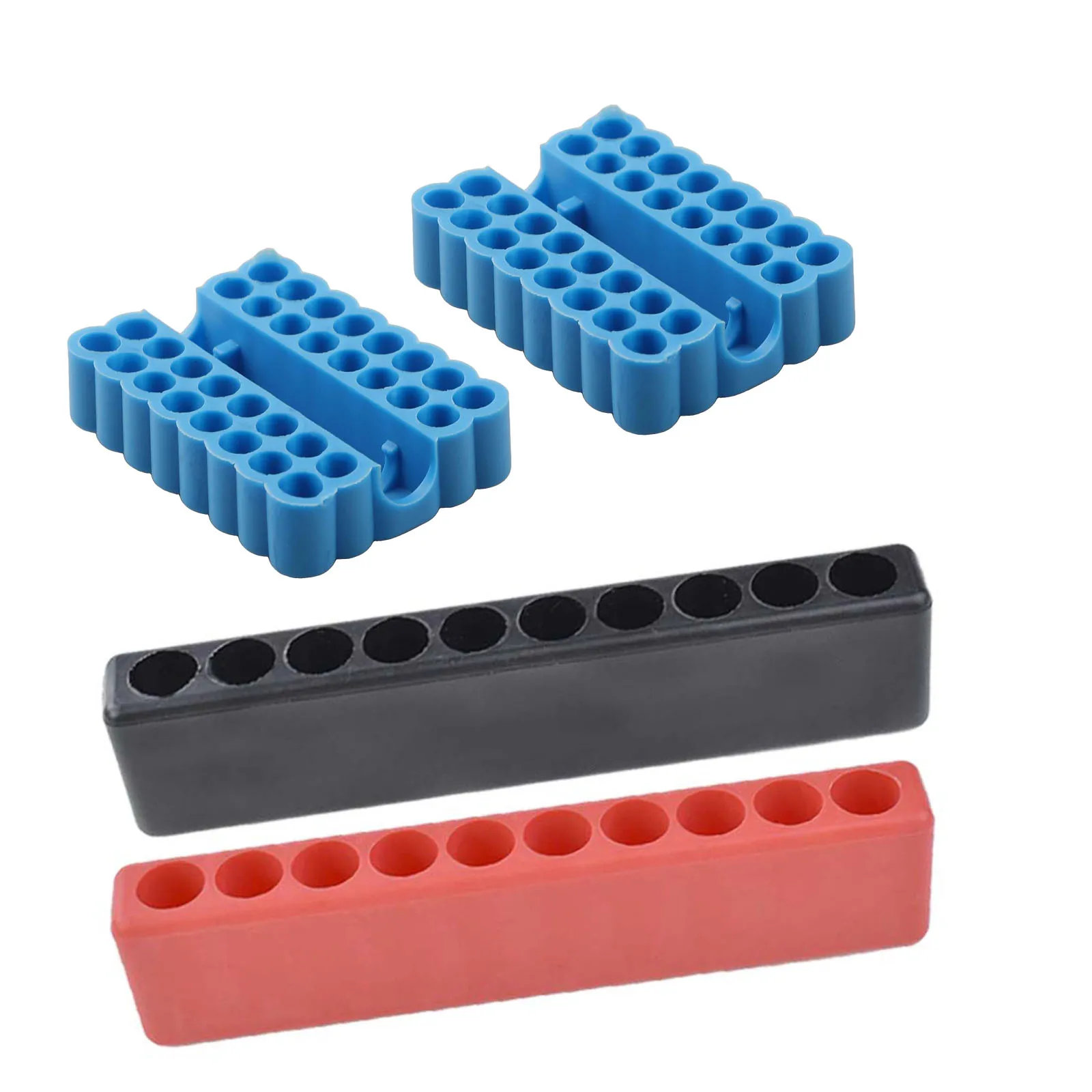 Two 32-Hole Bit Organizers with Cover and Bottom Plus Two 10-Hole Holders Compatible with 6.35mm 1/4 Inch Drill Bits