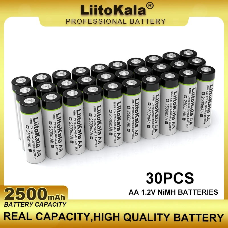 

30PCS Liitokala 1.2V AA 2500mAh Ni-MH 2.5A Rechargeable Battery aa For Temperature Gun Remote Control Mouse Toy Batteries