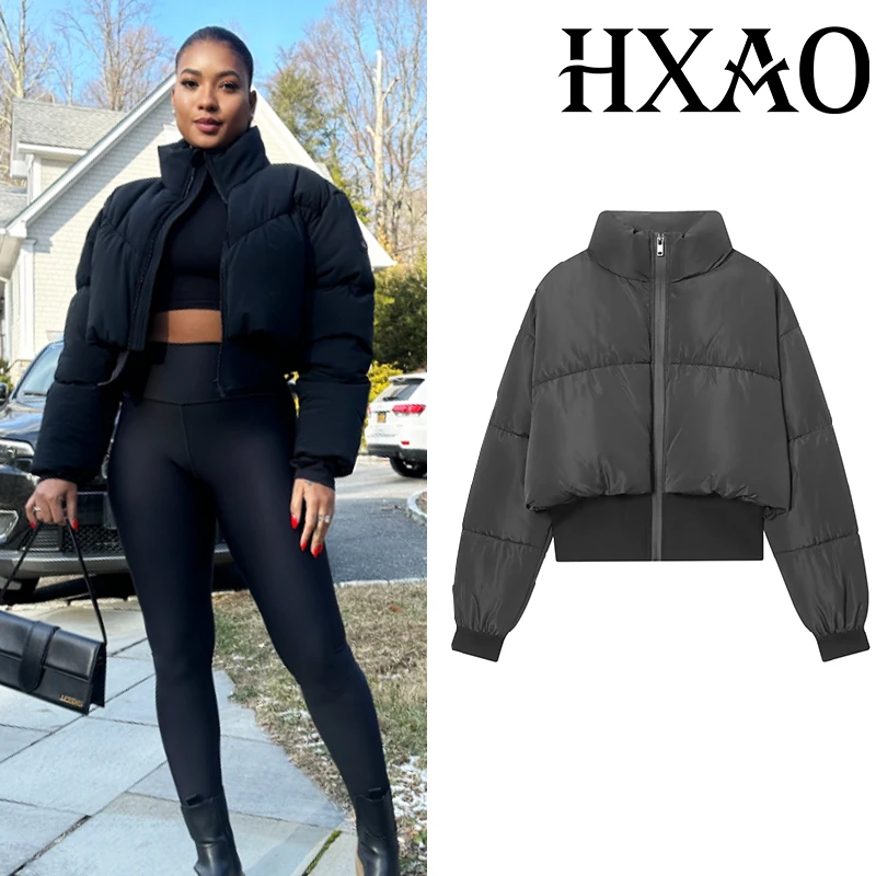 

HXAO Woman Winter Coats Parkas Black Women's Padded Jacket Warm Long Sleeve Quilted Jacket Woman Outerwear Zipper Short Jacket