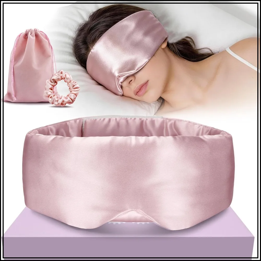 

22 Momme 100% Mulberry Silk Sleep Mask & 3.5cm Hairband Set, Upgraded Light Blocking Nose Pad, Soft Wide Adjustable Strap for Travel