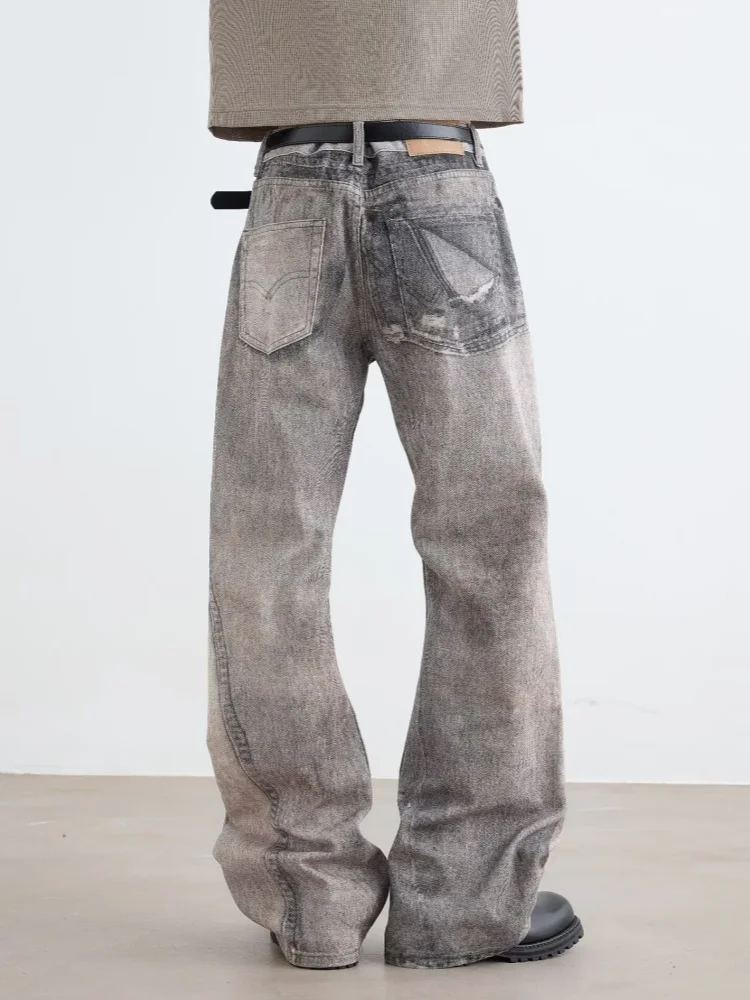 2026 Pantalones Y2K Streetwear 3D Printed Vintage Grey Baggy Flare Jeans Pants For Men Clothing Patchwork Harajuku Long Trousers