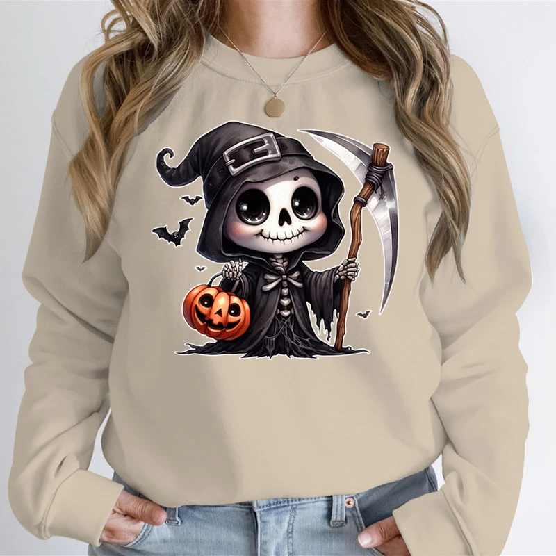 Streetwear Clothes Men Women New Sweatshirt Cartoon Horror Print Oversize Hoodie Halloween Harajuku Gothic Black Pullover Hoodie