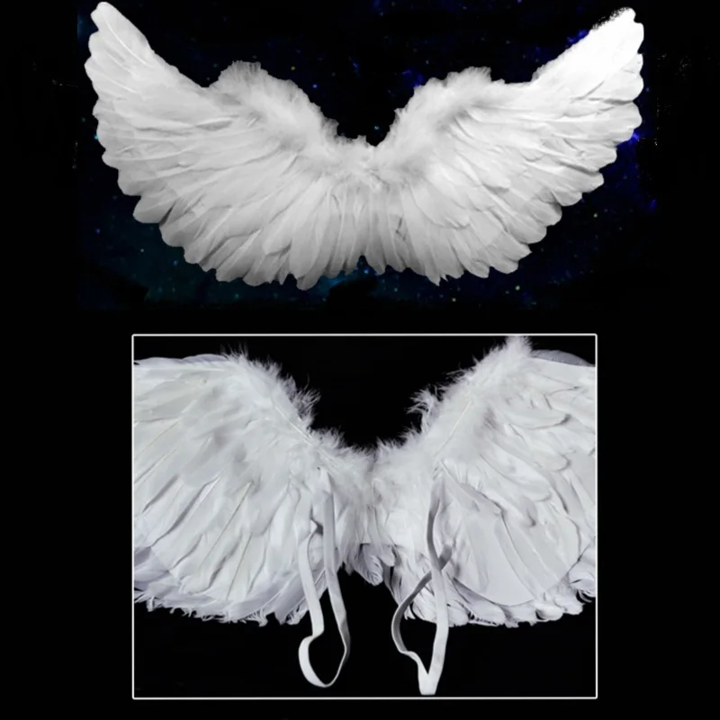 Diadema de Halo de Ángel, pluma blanca y negra, disfraz de Ángel para fiesta de actuación, disfraz de Ángel, alas de Cosplay