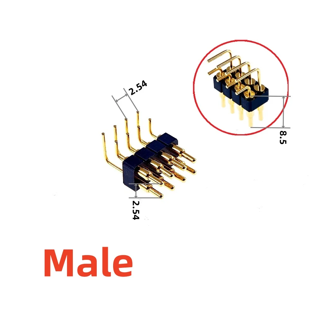 2/5/20 Pcs Male Female Pad Dual Row DIP Right Angle 2.54MM Pogo Pin Connector 2x2Pin 6 8 10 12 14 16  2x10 Position Horizontal