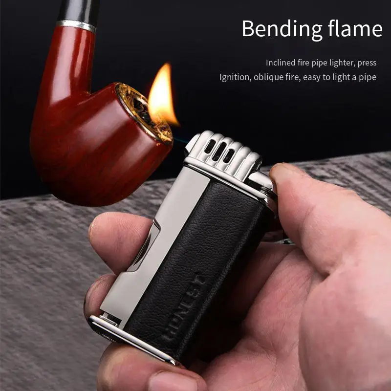 

HONEST Retro Vintage Open flame Pipe Lighter Multi functional Oblique Fire Metal Inflatable Lighter Men's Boutique Pipe Machine