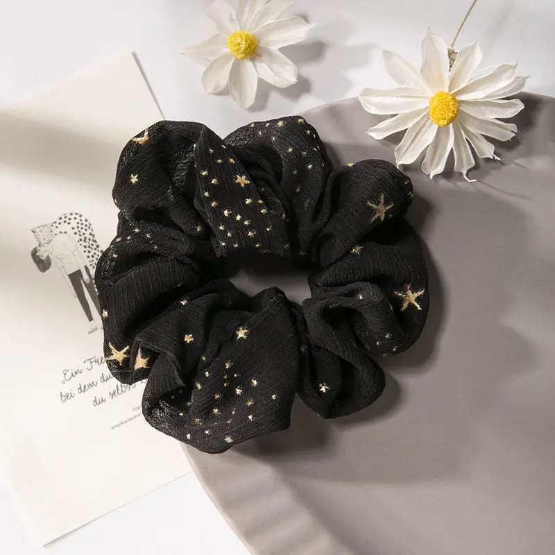 Oversized French Organza Hair Scrunchies Elegant Star Chiffon Women Elastic Hair Rubber Bands Hair Ties Stretch Ponytail Holder