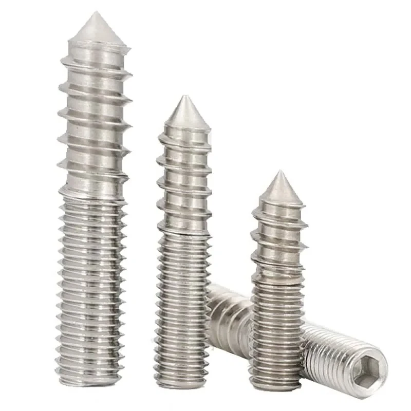 M4/M5/M6/M8/M10 304 Stainless Steel Wooden Screw Hexagon Socket Double Head Pointed Tail Thread One End Set Self Tapping Screw