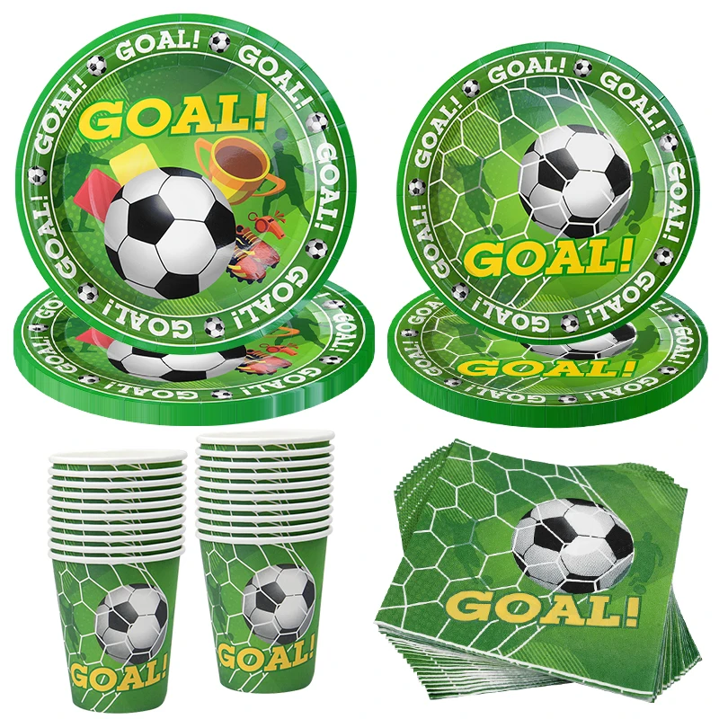 Vajilla desechable para fiesta de fútbol, platos de papel, vasos, servilletas, mantel, suministros de decoración para fiesta de cumpleaños y fútbol para niños