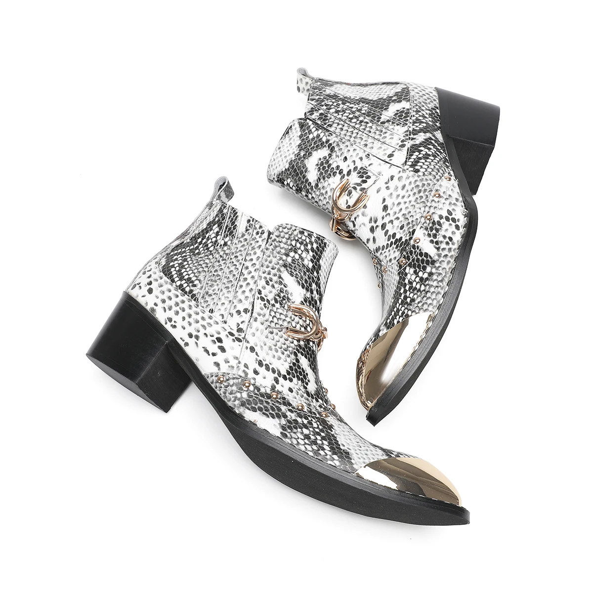 

Winter Snake Pattern Pointed Toe Real Leather Short Boots Men Plus Size Night Club Party Business Shoes Male Zipper Ankle Boots