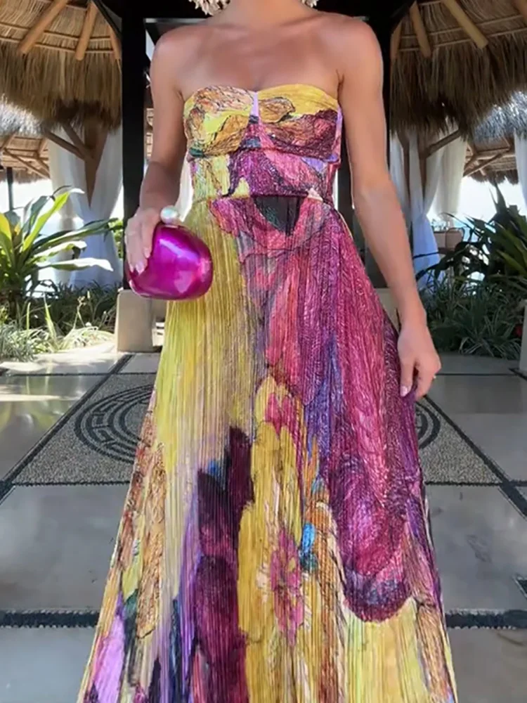 เซ็กซี่Backless Patchworkพิมพ์ชุดMaxi Chic Partyผู้หญิงพับชุดยาวหญิงสบายๆSlim Fitชุดชายหาดฤดูร้อน