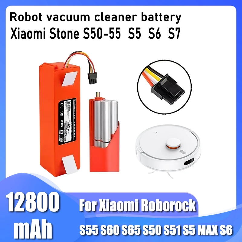 14.4V lithium-ion battery 12800mAh, for Xiaomi Roborock S55 S60 S65 S50 S51 S5 1S 1ST MAX S6 series robot vacuum cleaner