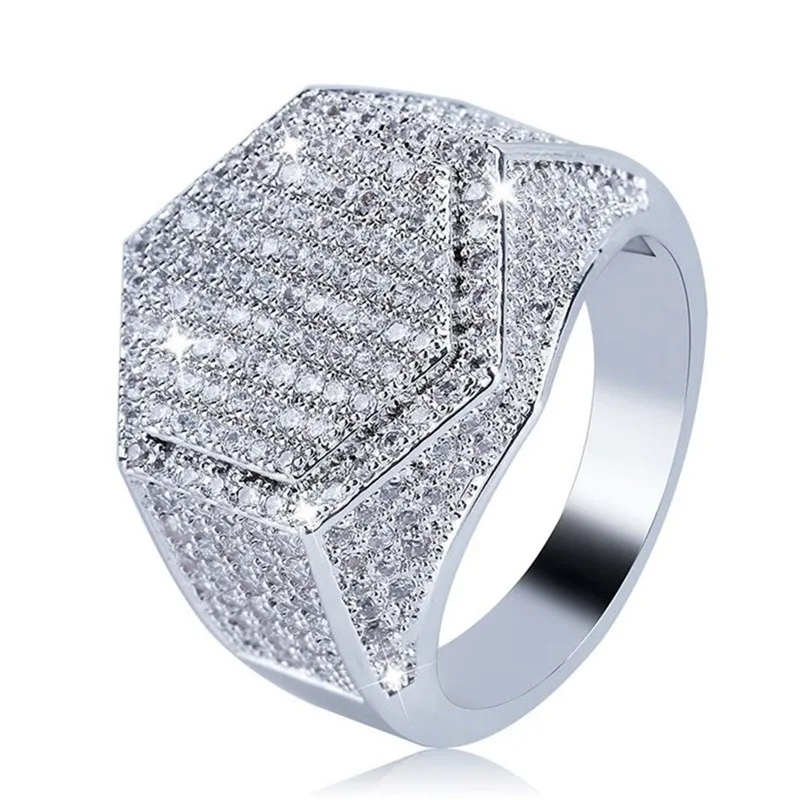 Milangirl Fashion Men Rings Copper Gold silver Color Ring Iced Out Bling Pave Cubic Zirconia Geometry Ring Charms For Men Gift - Image 2