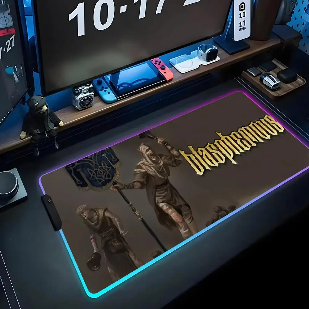 

Game blasphemous Mouse Pad RGB Gaming Mousepad Big LED Pad PC Desk Mat Luminous Mouse Pad Large Keyboard Mats Table Rug With