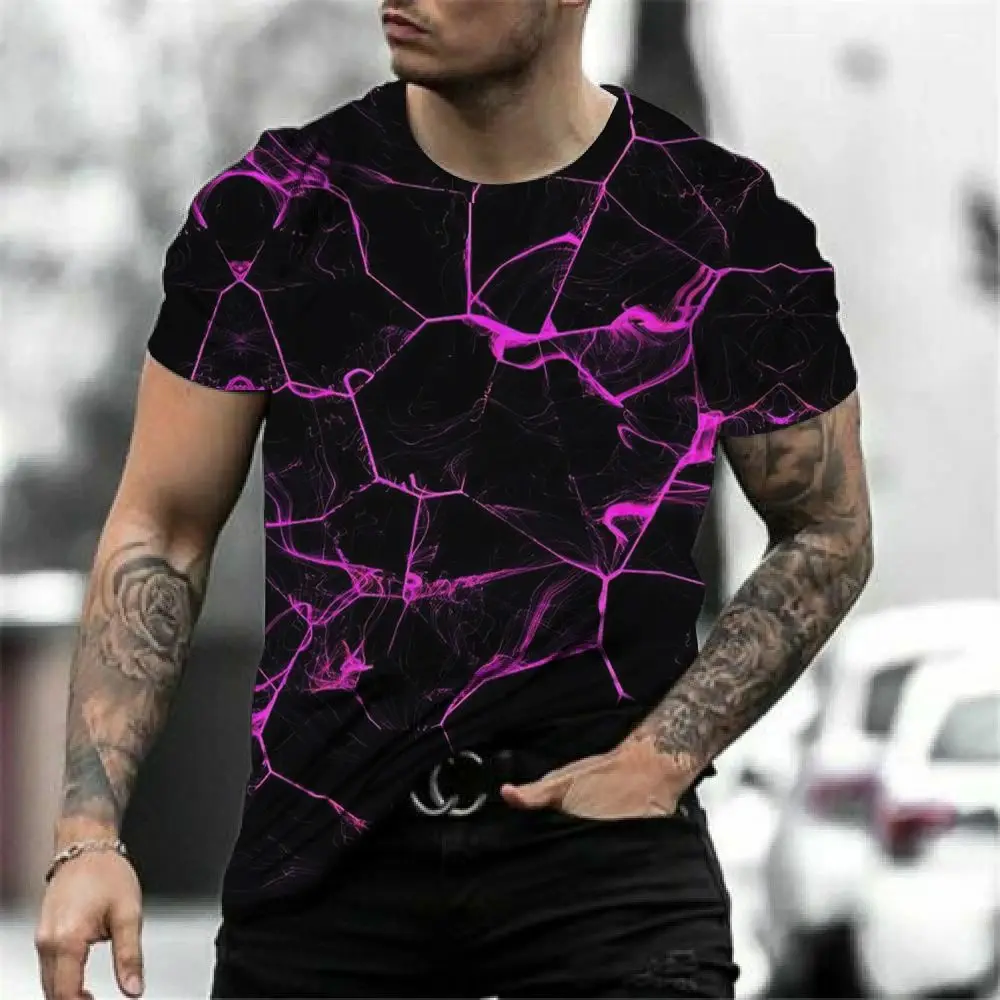 Summer Men's Fashion Personality Simple Casual 3d Printed O Collar Short Sleeve T-Shirt Street Trend Fashion Plus Size Top