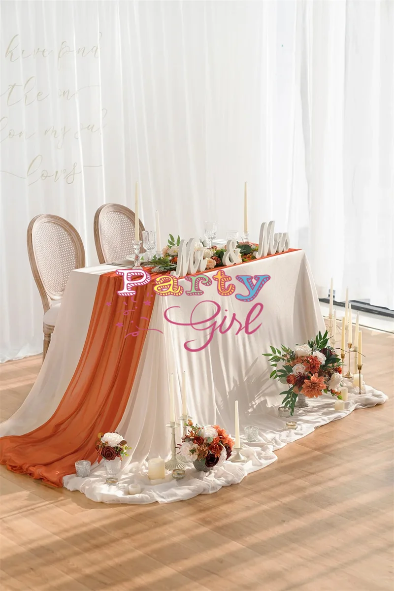 

Blush Color Chiffon Tablecloth & Table Runners for Sweetheart/Head Table Wedding Event Party Decoration