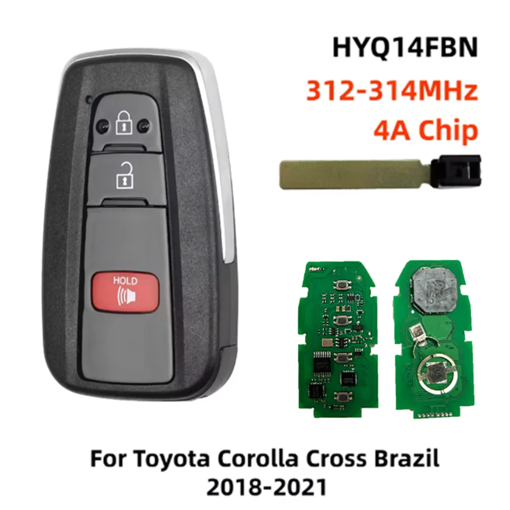 FCC ID: HYQ14FBN For Toyota Corolla Cross Brazil 2018-2021 4A Chip 312/314MHz 231451-2000 Remote Control Key