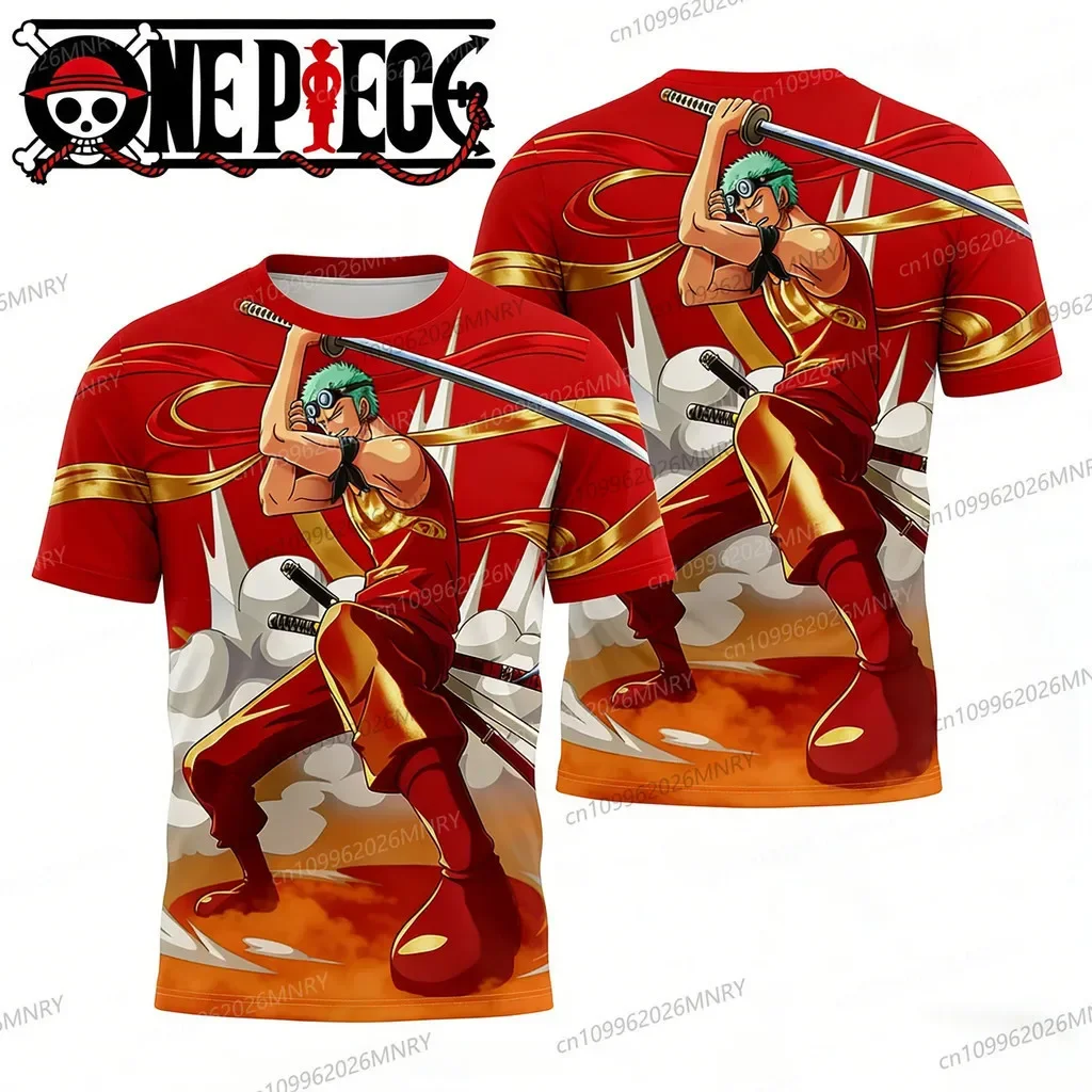 Einteiliges Sport-T-Shirt für Kinder, Sommer, Zoro One Sword Style Print, atmungsaktive Kurzarm-Tops für Jungen, aktive Sportarten