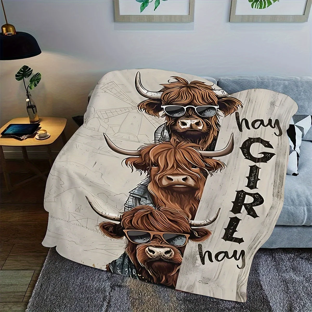 المرتفعات البقرة الفانيلا رمي بطانية ، لينة الدافئة البقرة طباعة بطانية ل أريكة السرير ، مزرعة الحيوان ديكور مكتب التخييم السفر هدية مريحة
