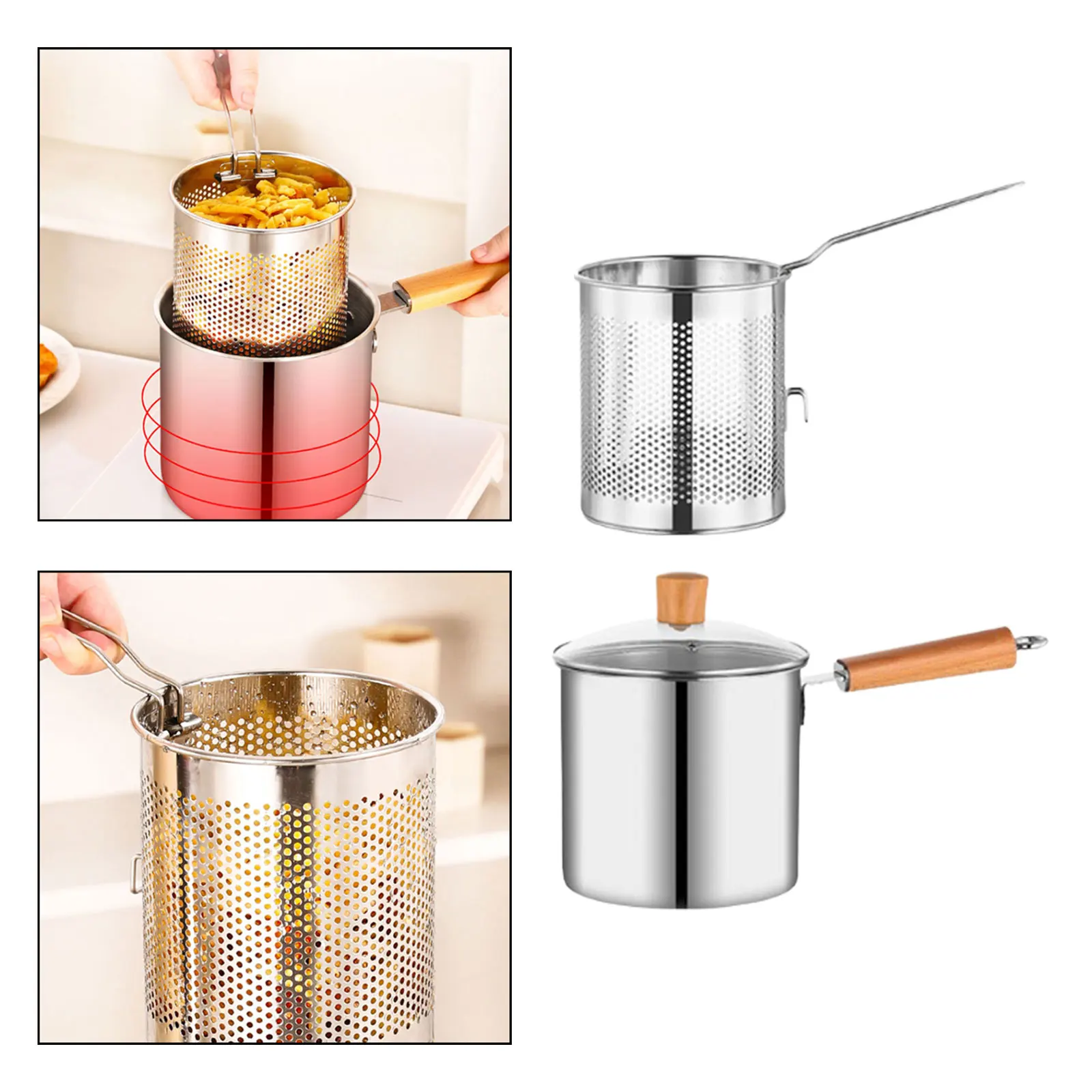 

3L Stainless Steel Deep Frying Pot Kitchen Fryer With Strainer Tempura Fryer Pan Fry Pot French Fried Chicken Cooking Tool