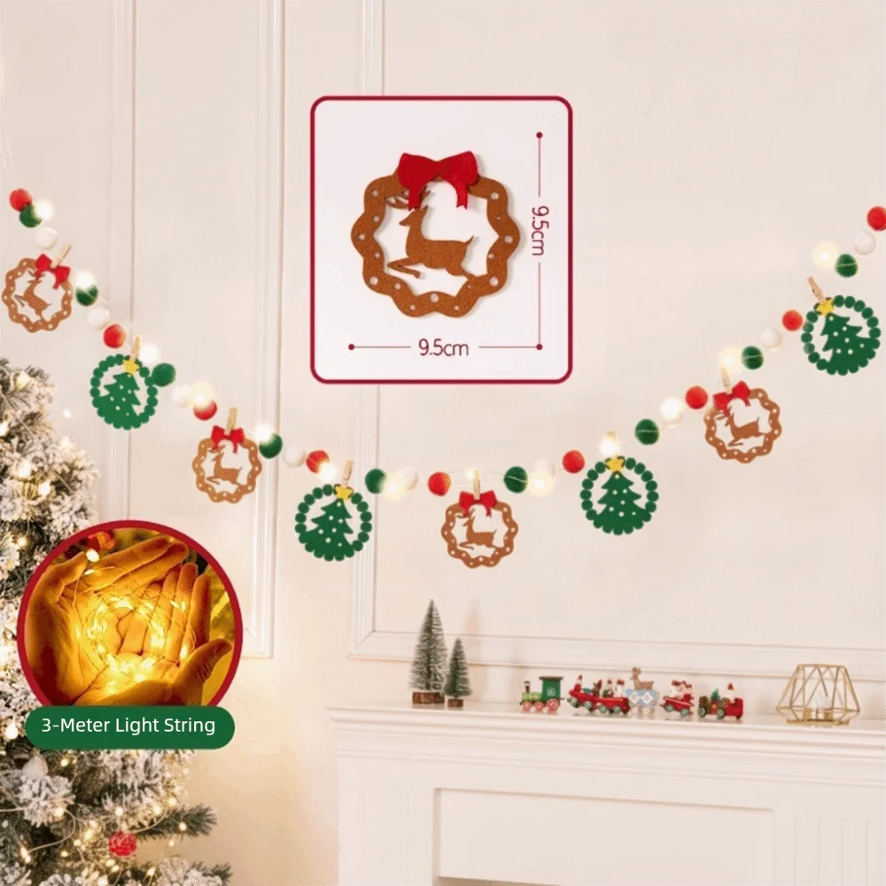 Merry Christmas Felt Christmas Banner Decorated DIY Handmade Christmas Pendant Furry Balls Flag Banner Christmas Party