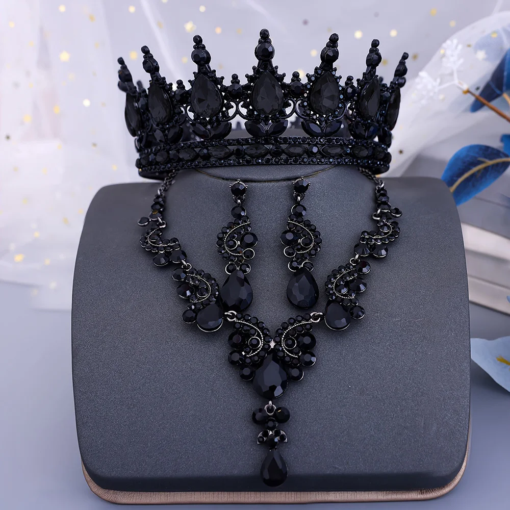 

3pcs Luxurious Bridal Hair Accessories Women's Banquet Ceremony Accessories Fashion Bridal Jewelry Necklaces Earrings Crowns Set