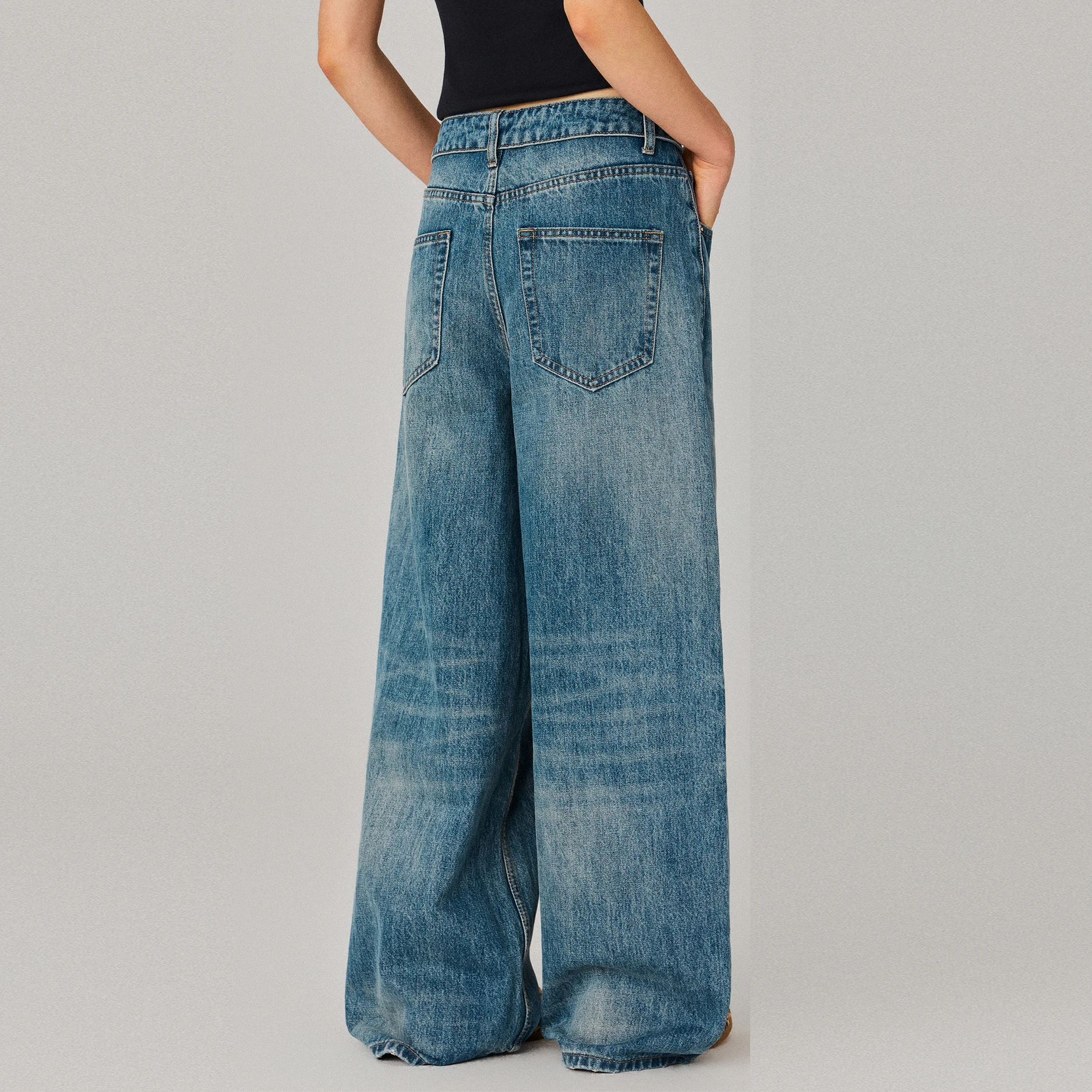 YESCCI Jeans Fold Over Waistband Lazy Wide Leg Trousers Vintage Washed Denim Pants Casual Daily Women's Clothing Y726081135