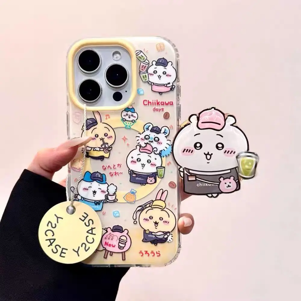 Casing HP Chiikawa Hachiware Usagi Momonga cocok untuk iPhone 17 16 15 14 13 12 11 pro max, pelindung menyeluruh, hadiah ulang tahun