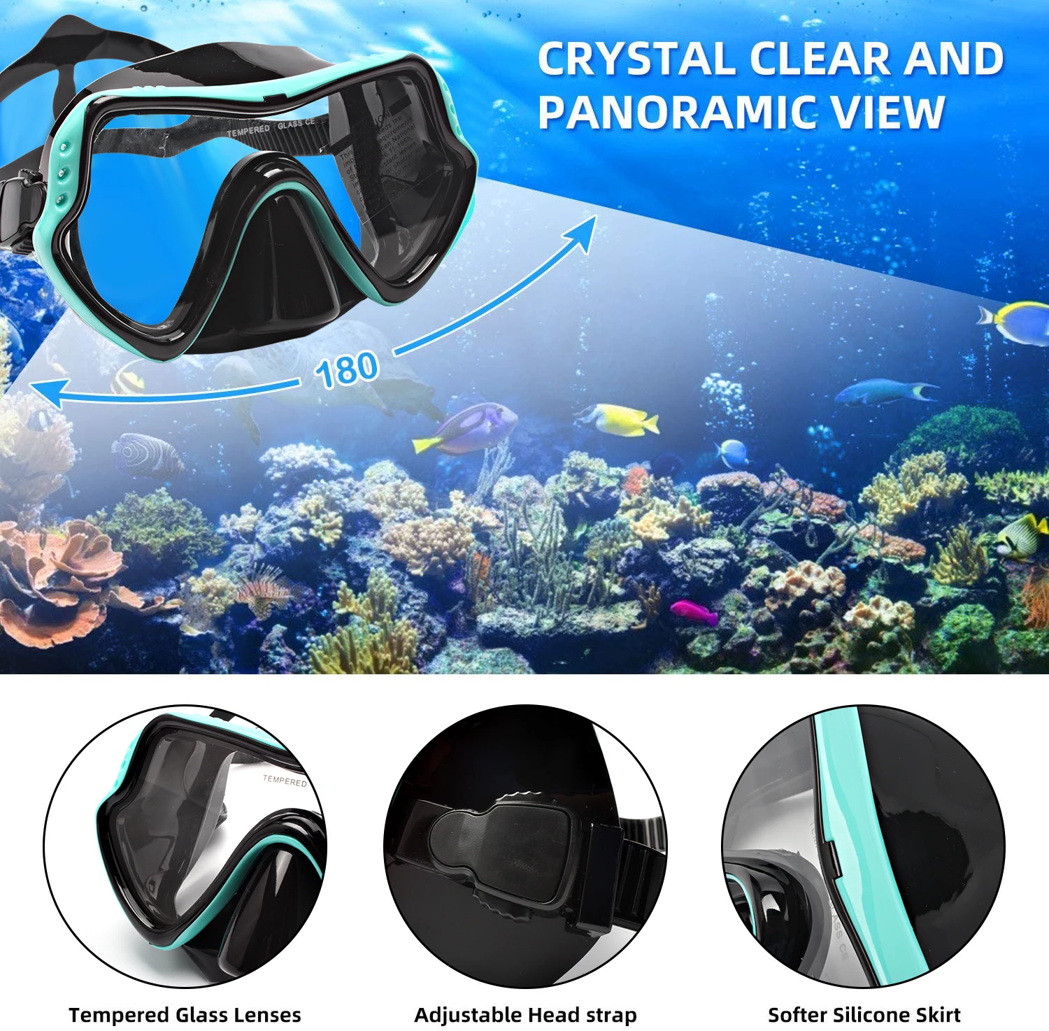 Neue Multi-Style Erwachsene Tauchen Maske Schwimmen Brille Scuba Schnorchel Silikon HD Anti-Fog Gehärtetes Glas Tauchen brille Geschenke – Detail 11
