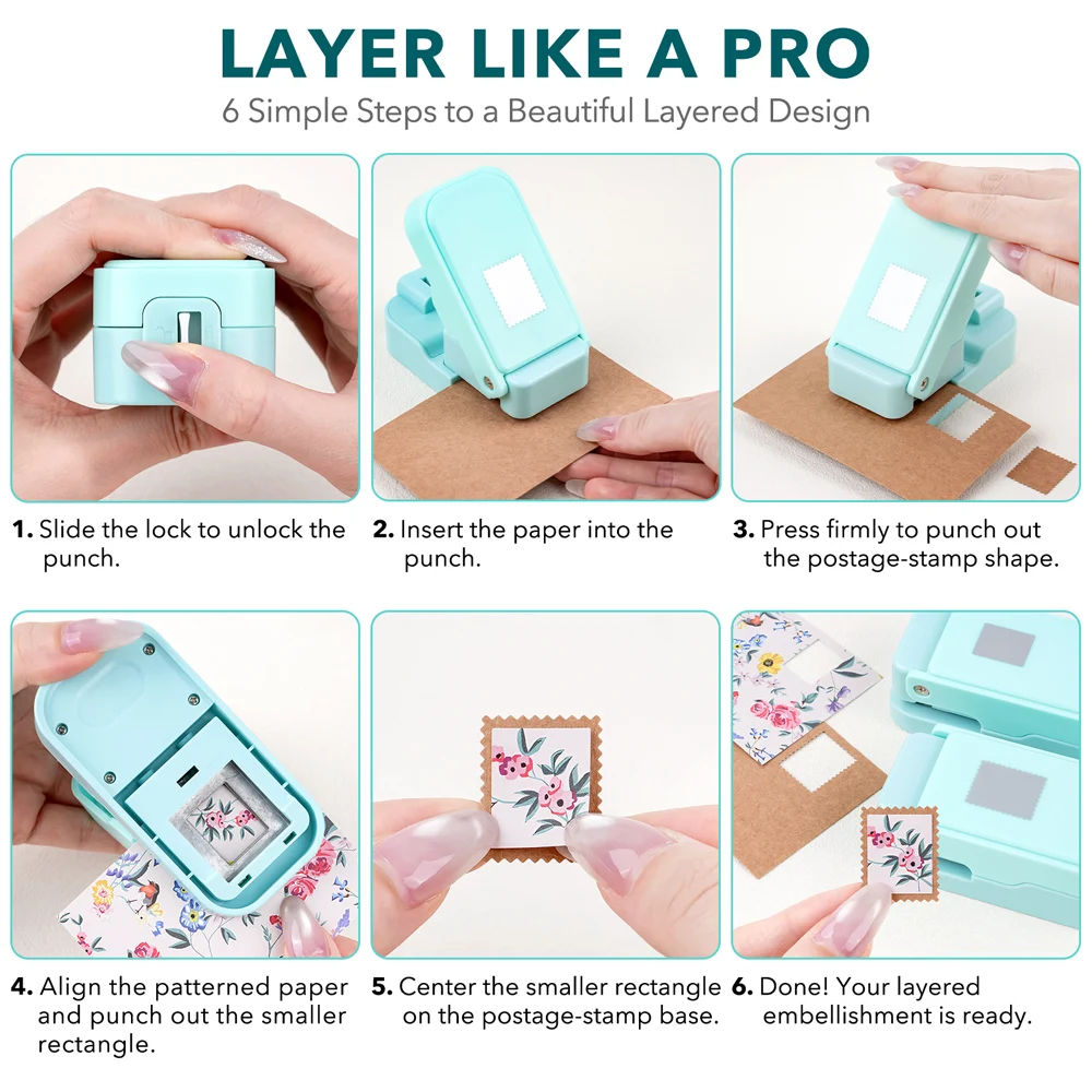 1x0.8inch Postage-Stamp Rectangle Paper Punch Layering Rectangular Craft Punches With Alignment Cutout Design for Card Making