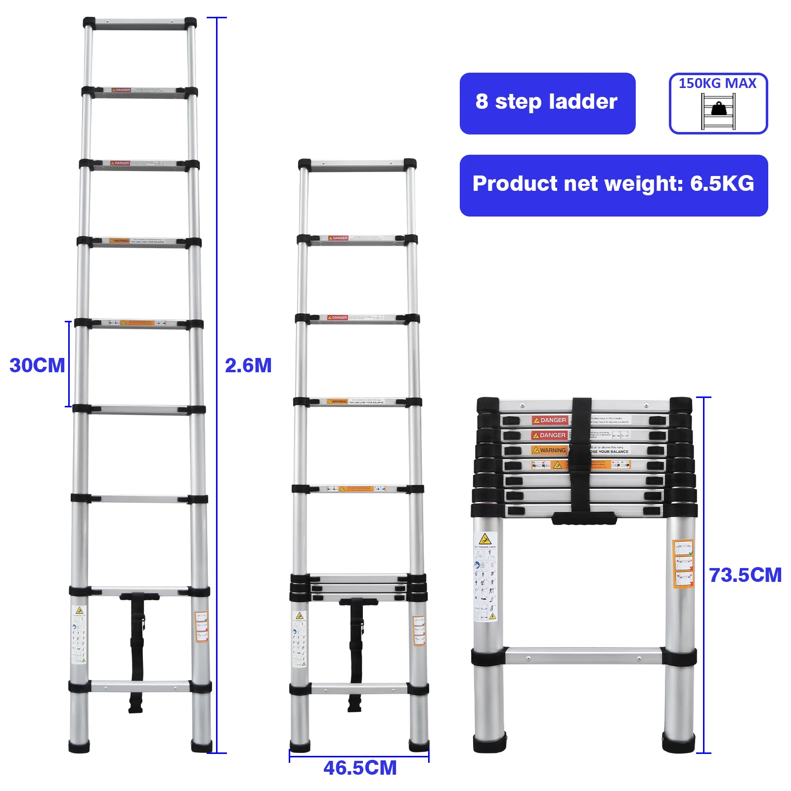 2.6M Telescopic บันไดพับอเนกประสงค์อลูมิเนียมขยายบันได LOFT บันไดขยาย Telescoping บันไดพับบันได
