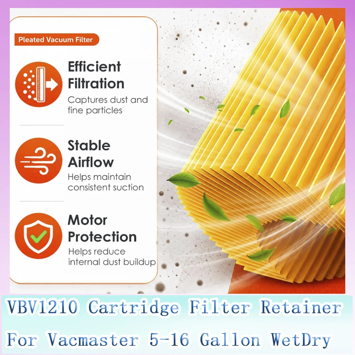 Replacement Standard Cartidge Filter For Vacmaster Vacs 5-16 Gallon Wet/Dry Vacuum Cleaner VBV1210 Cartridge Filter and Retainer