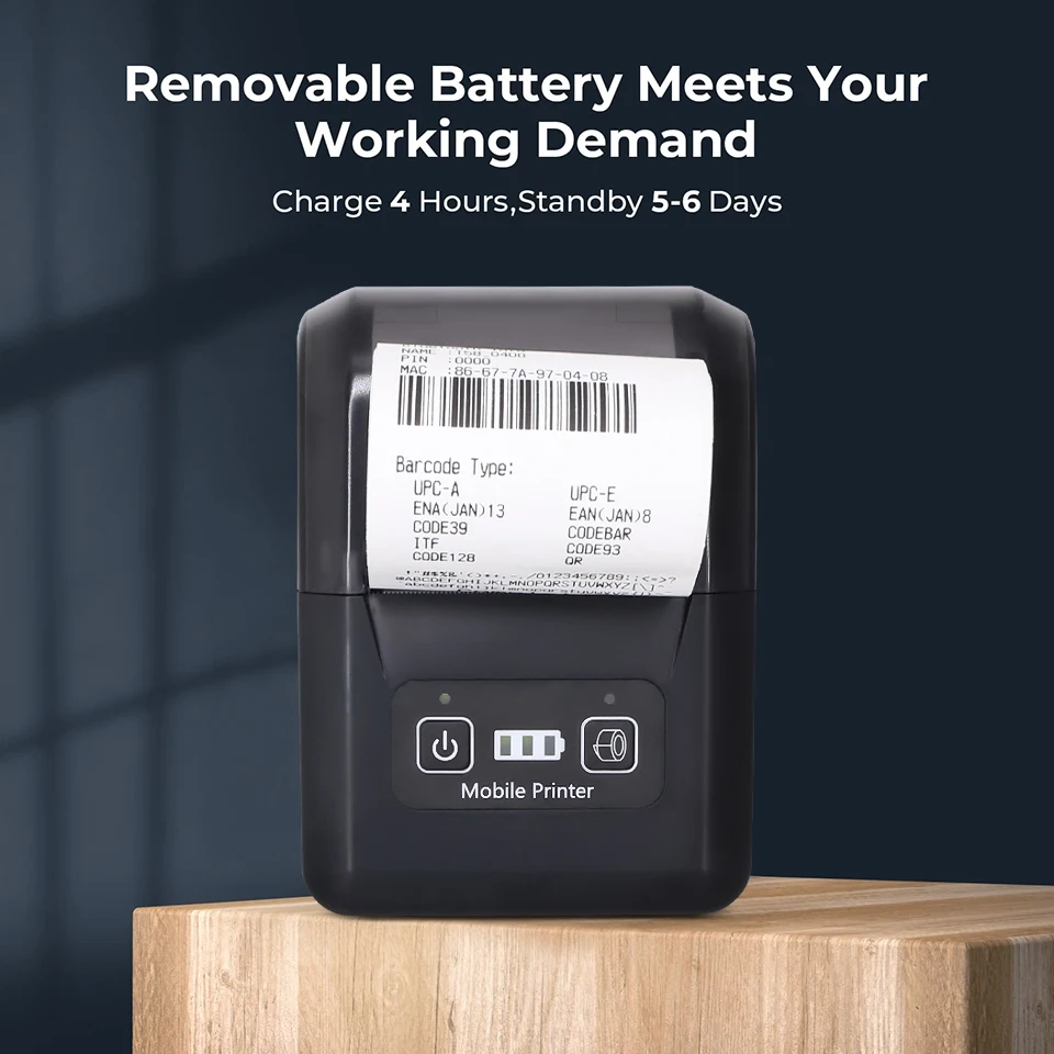 미니 휴대용 블루투스 포터블 모바일 감열 영수증 프린터 배터리 구동 휴대용 프린터 POS 포켓 모바일 핸드헬드