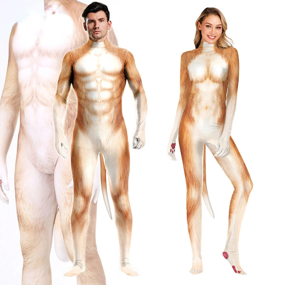 3D-Druck Fuchs Overalls einteilige Strumpfhose für Bühnen aufführungen Cosplay Tier Bodysuit Männer und Frauen Halloween-Kostüm