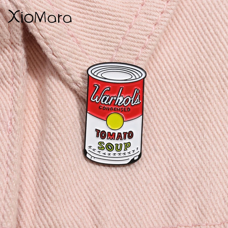 Warhol الطماطم حساء المينا دبوس البوب الفن الإبداعية يمكن بروش التلبيب على ظهره شارة مضحك مجوهرات اكسسوارات هدية للأصدقاء #1