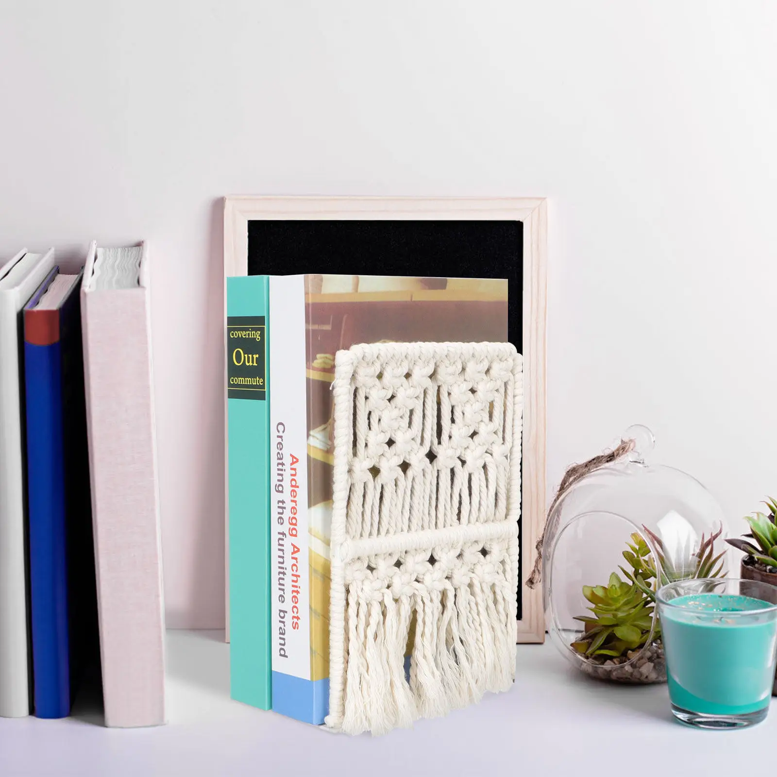 

Sturdy High-Grade Bookend Hand-Woven Cotton Rope Creative Tabletop Book Holder for Desk Organization Book Support Rack