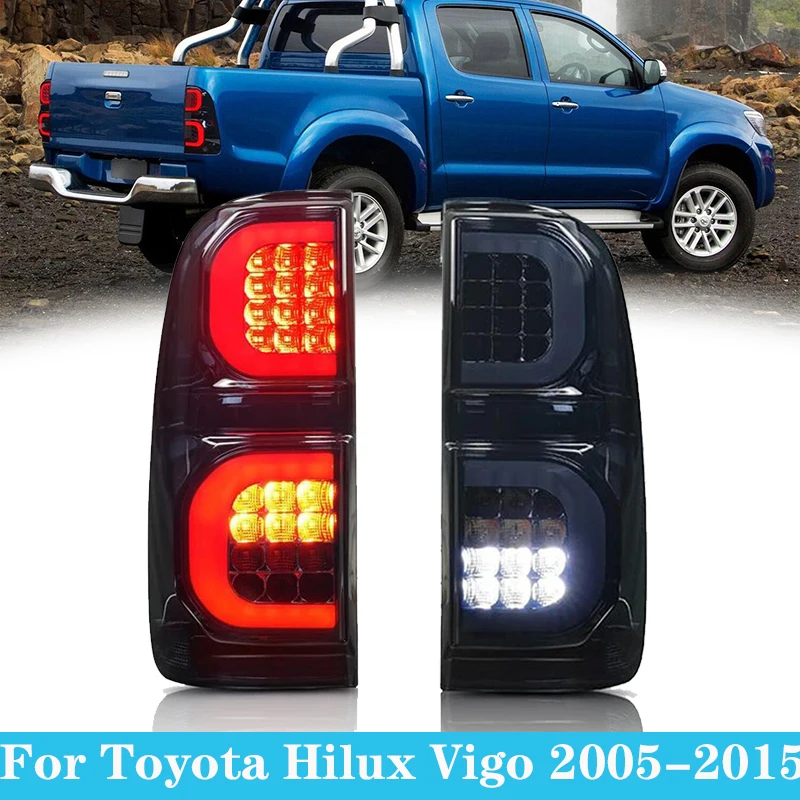 2PCS LED Tail Light Rear Running Light+Brake+Reverse Lamp+ Amber Turn Signal Taillight Assembly For Hilux Vigo 2005-2015