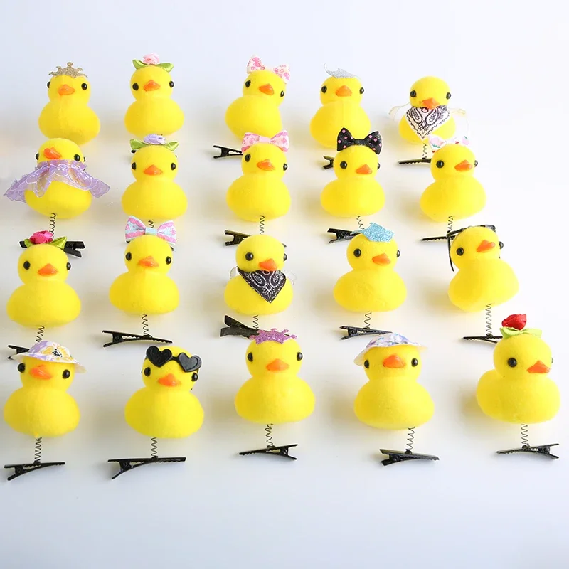 Dibujos animados divertidos niños 3D pequeño pato amarillo horquilla de felpa moda Animal pico de pato Clip accesorios sombreros regalo al por mayor