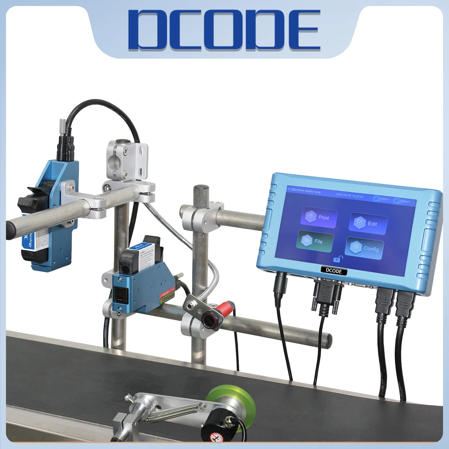 DCODE DC260E OnlineThermal Inkjet Printer 12.7/25.4mm 2 Nozzles Industrial TIJ Printer Batch Number Text Expire Date QR Barcode