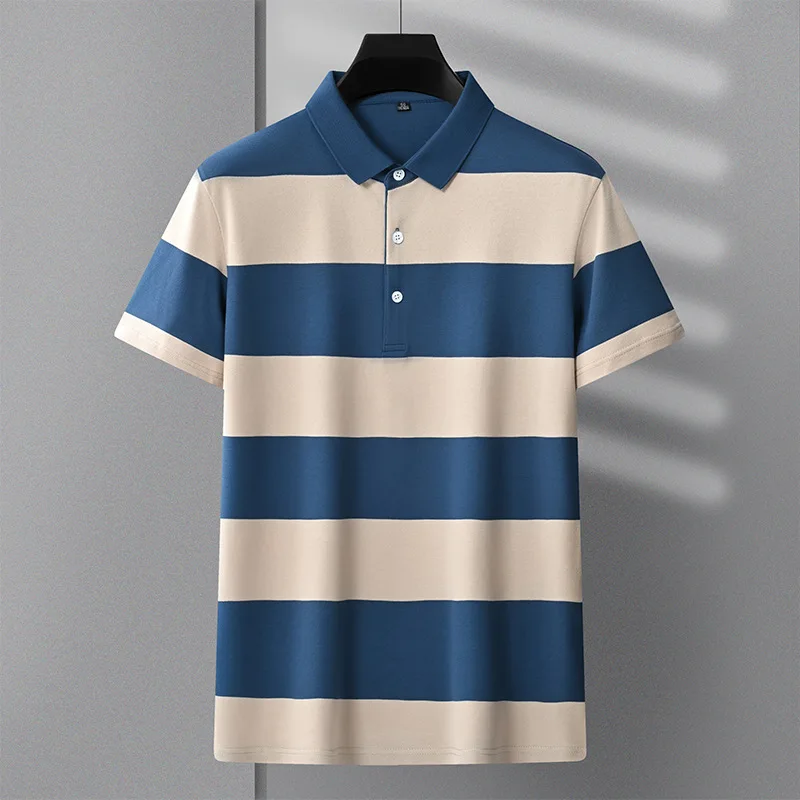 

Fashion Striped Polo Shirt Man Business Casual Polo T Shirt Men Breathable Short Sleeve Polos Para Hombre Summer Men Clothing