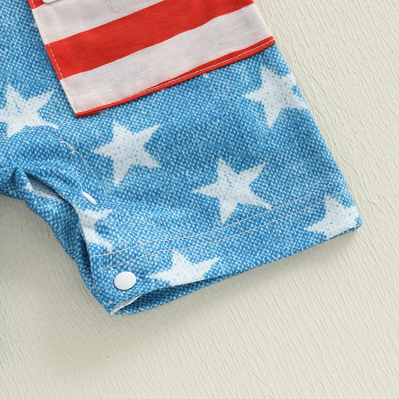 Pagliaccetto senza maniche con stampa bandiera americana del 4 luglio per bambini con tasche Adorabile completo estivo per il Giorno dell'Indipendenza