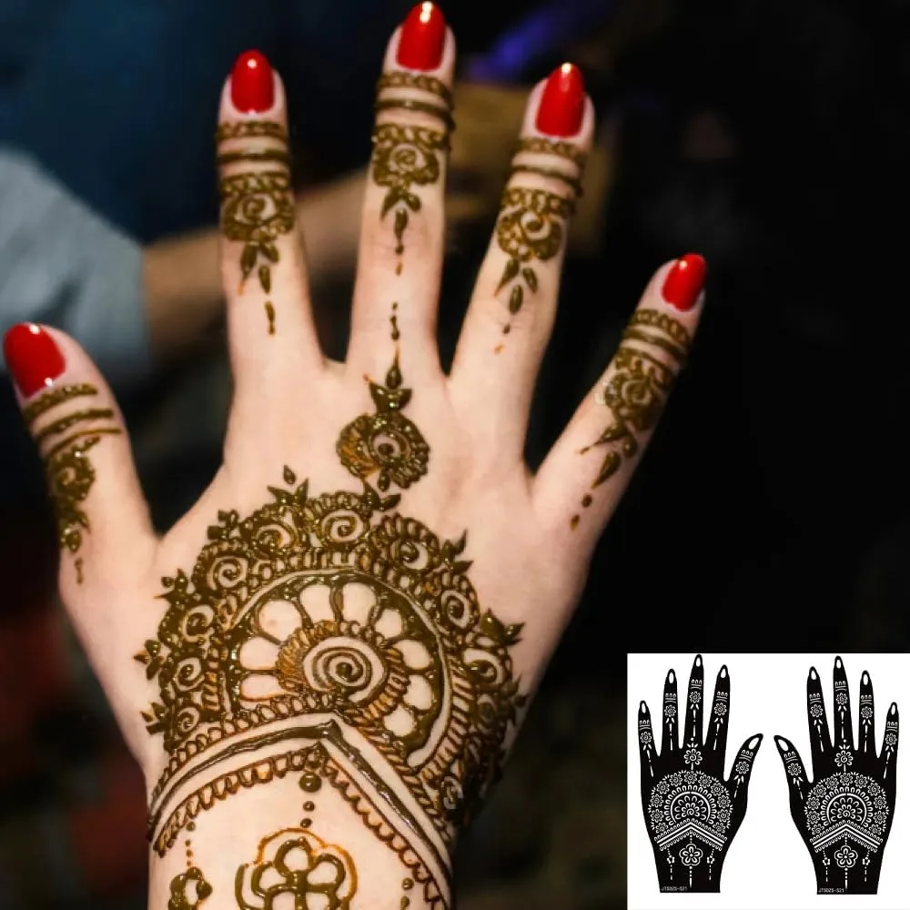 مجموعة قوالب وشم الأظافر، قالب وشم مؤقت لحناء الإصبع، ملصقات وشم عربية واقعية للنساء والفتيات