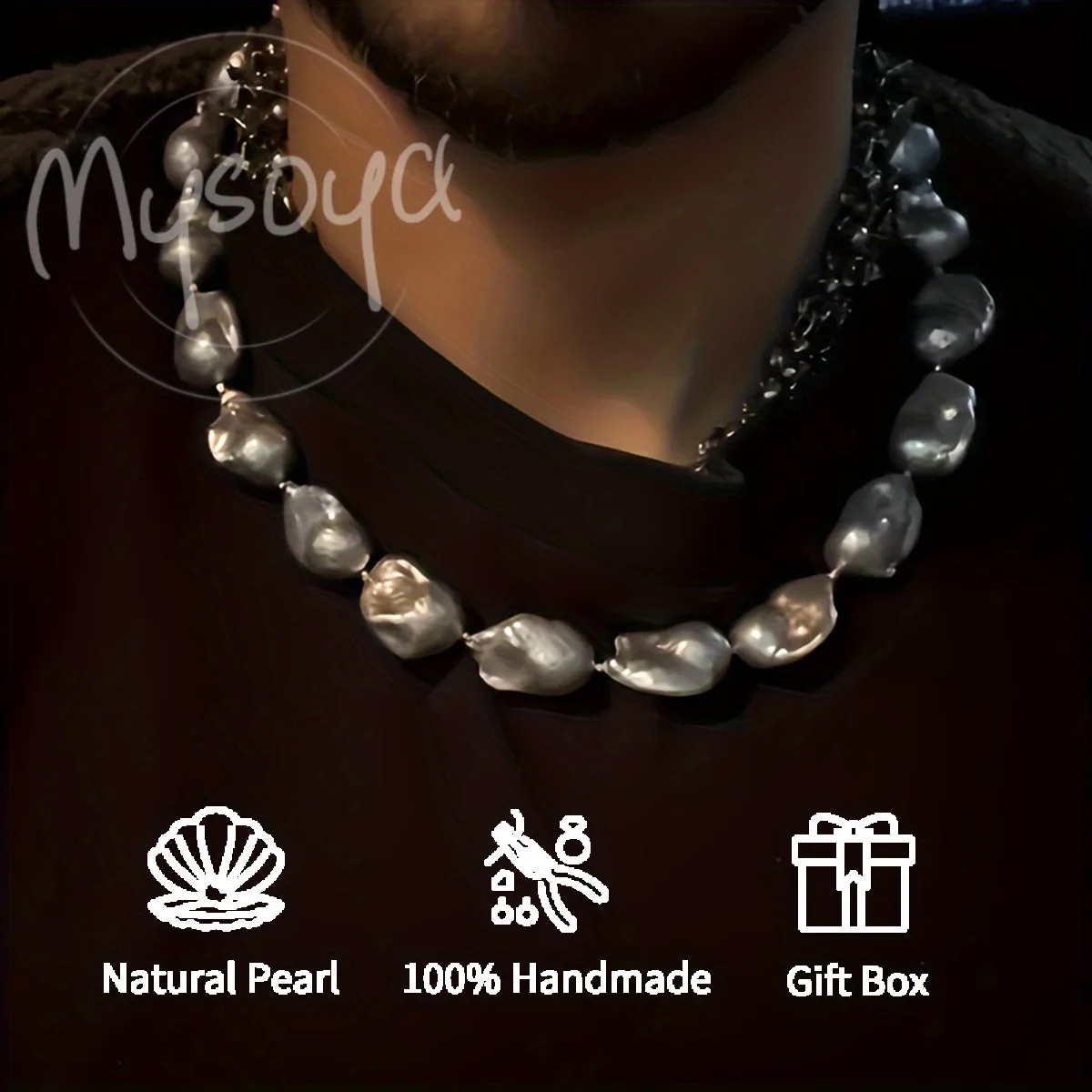 

MYSOYA 13-16 мм серое ожерелье из пресноводного жемчуга в стиле барокко, большой жемчуг, подарочная коробка, идеально подходит для свадьбы, дня рождения, Рождества, Нового года